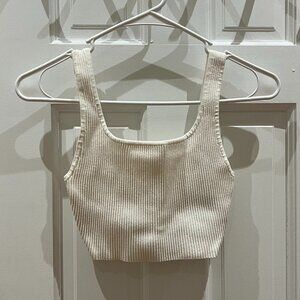 Aritzia Babaton Sculpt Knit Squareneck Cropped Tank Top in White, 2XS